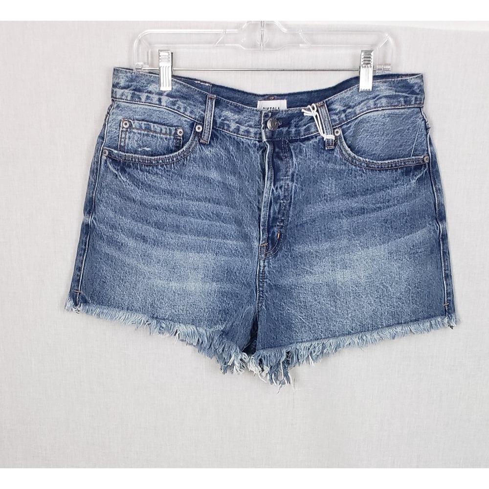 Pistola Nova Relaxed High Rise Cut Off Denim Shorts Blossom Blue 32 Distressed